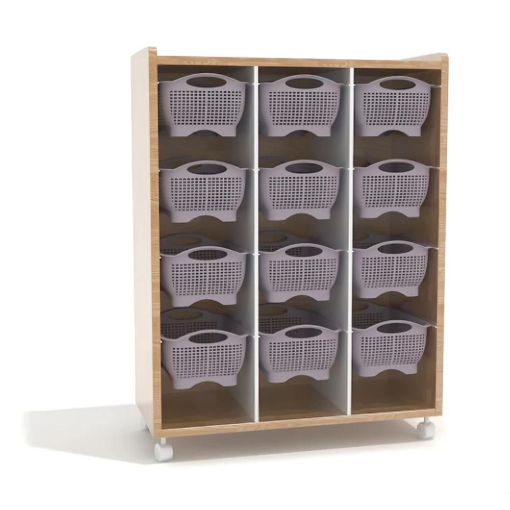 2022 Hot New Products Teaching Aid Cabinet Daycare Center Furniture Unique Design Kids Wooden Bookshelf