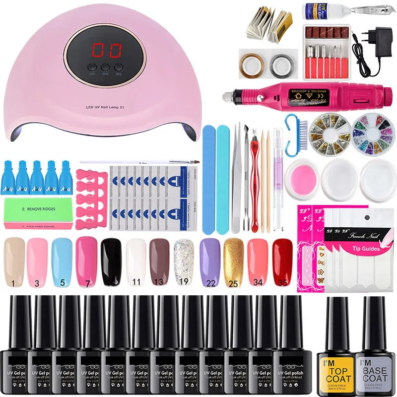 Label OEM nail diy art gel nail set kit with uv lamp and drill for beginner