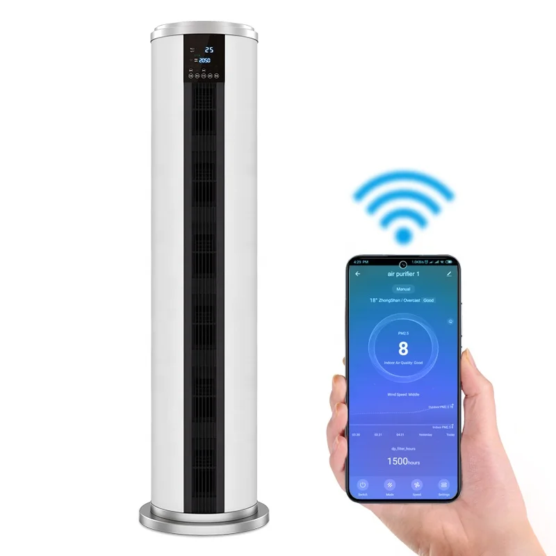 cylindrical wifi air purifier large room CADR 720m3/h for hospital hotel wall mounted air purifier