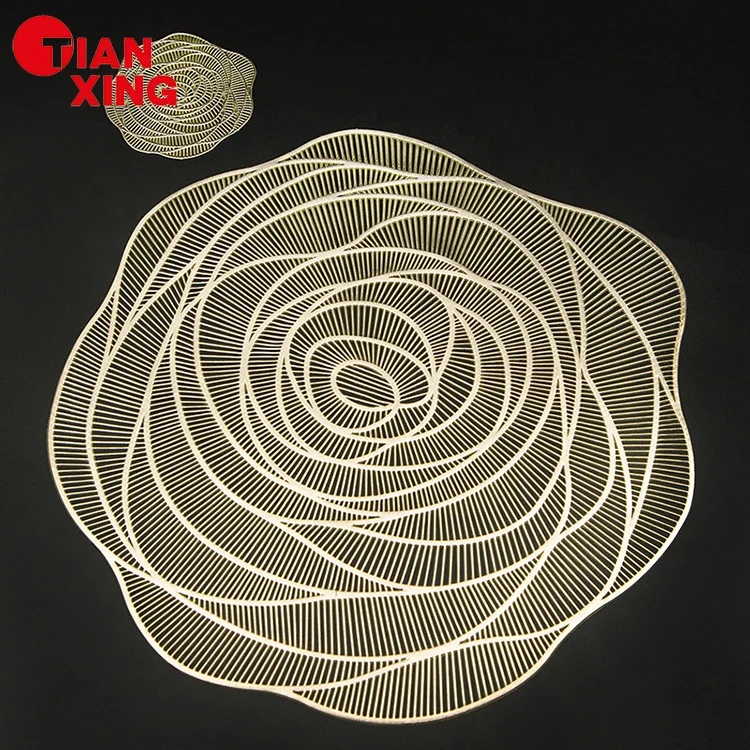 Wedding Decoration Color Desk Pad Rose Shape Plastic Dinner Plate Table Mats Luxury Gold Pvc Placemats For Dining Table