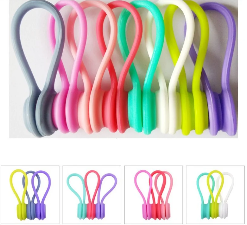 Custom logo silicone magnetic clip cable twist ties