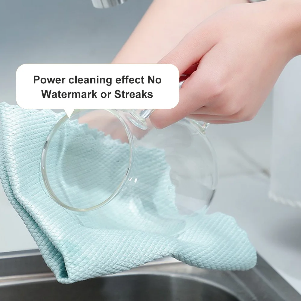Super Absorbent Scratch Free Lint Kitchen Washcloth Free Fish Scales Design Microfiber Glass Cleaning Cloth for Window Dish Car