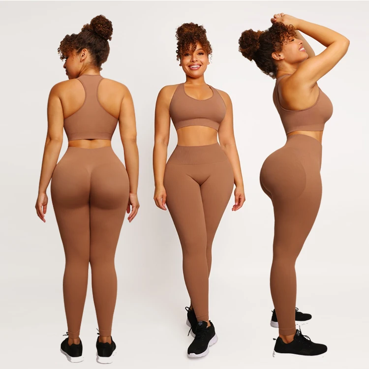 New Design Custom Logo Global Recycled  Standard High Waisted Sports Wear Seamless Leggings Fitness Women Activewear Set