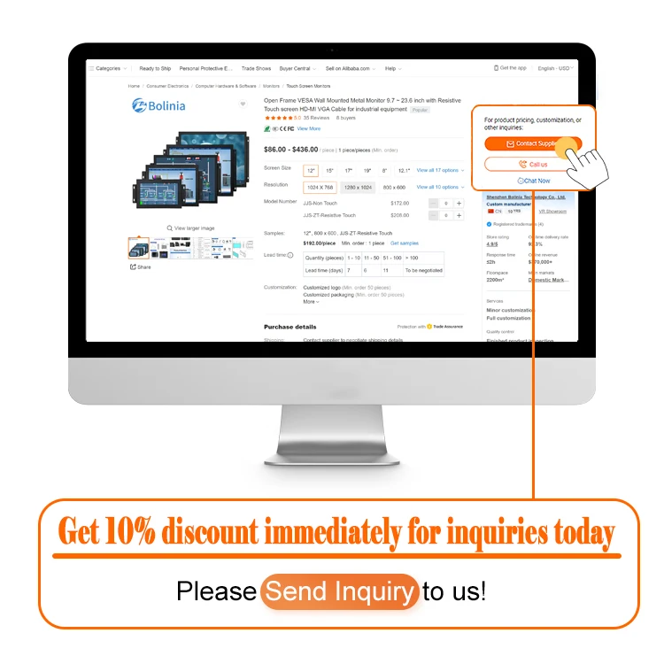 custom 7 9 12 1315.6 11 13 18.5 19 21 21.5 23 inch monitor open frame touch monitor mini pc industrial