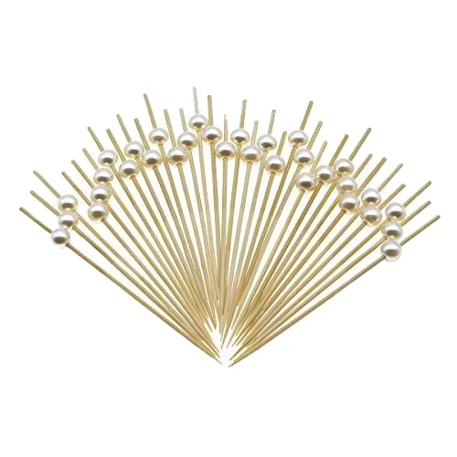 Fancy White Ball Bamboo Skewers Sticks Long Decorative Disposable  Fruit Toothpicks for Party Cocktails and Food Drinks