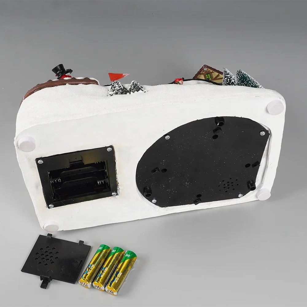 Wholesale noel 8 songs Led lighted Xmas mountain scene musical animated Christmas village with rotating train and Santa