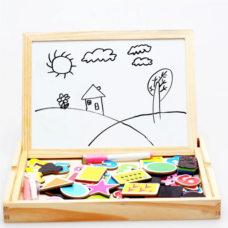 
Wooden Toys Easel Kids Jungle Animal Magnetic Drawing Board Puzzle Painting Blackboard Learning & Education Toys For Kids 