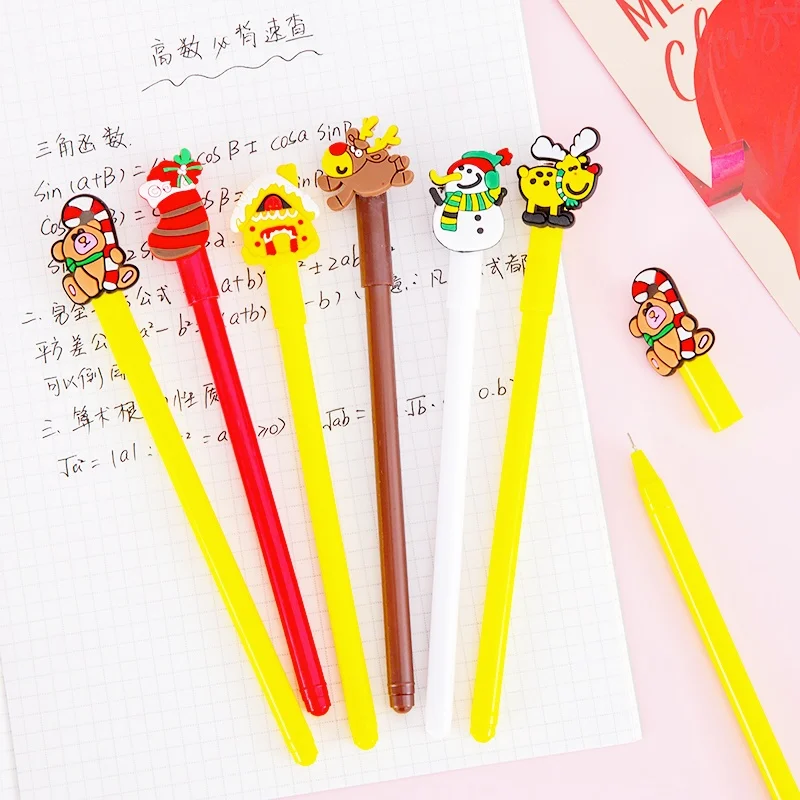 Рождественские подарки мультяшная Милая пластиковая гелевая ручка Санта-Клаус носки олень силиконовая нашивка гладкая пишущая Красочная рождественская ручка