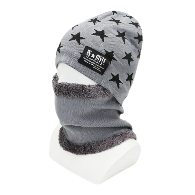 Warm Outdoor Winter Knitted Beanie Hat and Thermal Fleeced Snood Scarf Set