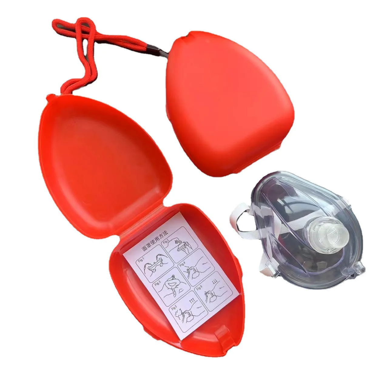 in Red Hard Case Single Valve Adult Child pocket rescue resuscitator cpr face mask with Wrist Strap