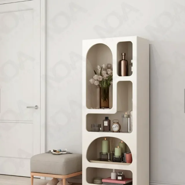 White Arched Bookcase Tall Open Storage Geometric Cabinet Design Niche Bookshelf Wood Living Room Display Stand
