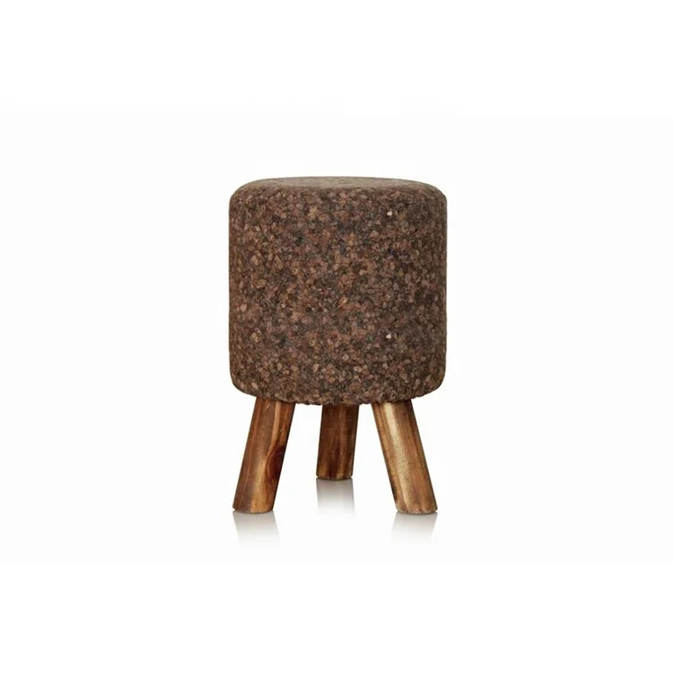 Vintage decorative dark cork 3 wooden legged stool
