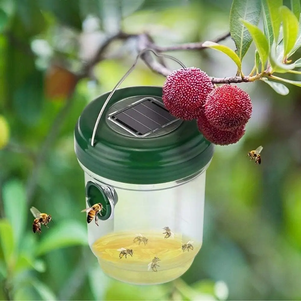Carpenter Bee Wasp Trap,Solar Powered Trap for Wasp Carpenter Bee Yellow Jacket Hornet Outdoor Hanging Design Flying Insect Trap