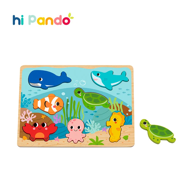 Educational Game Wooden 3D Block Puzzle For Children Chunky Puzzle Toy Baby Animal Matching Puzzle Board