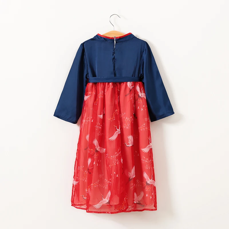 
Wholesale Chinese Traditional Girls Dress Mesh Embroidery Crane Desgin Han Dynasty Girls Green Party Dress for Summer 