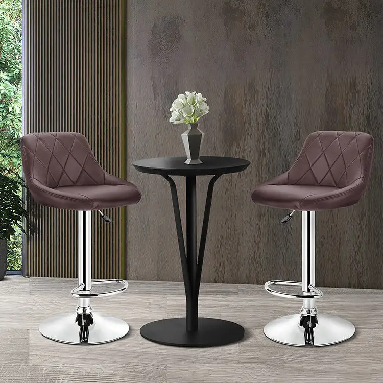 Modern Bar Chairs Set Of 2 Counter Height Bar Stools Pu Leather Swivel Adjustable Barstools With Back