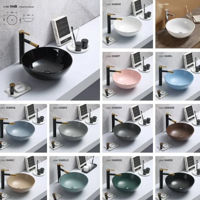 PATE 104MLG bathroom matte slim edge ceramic wash basin sanitary ware Round matte blue green colored bathroom lavabo