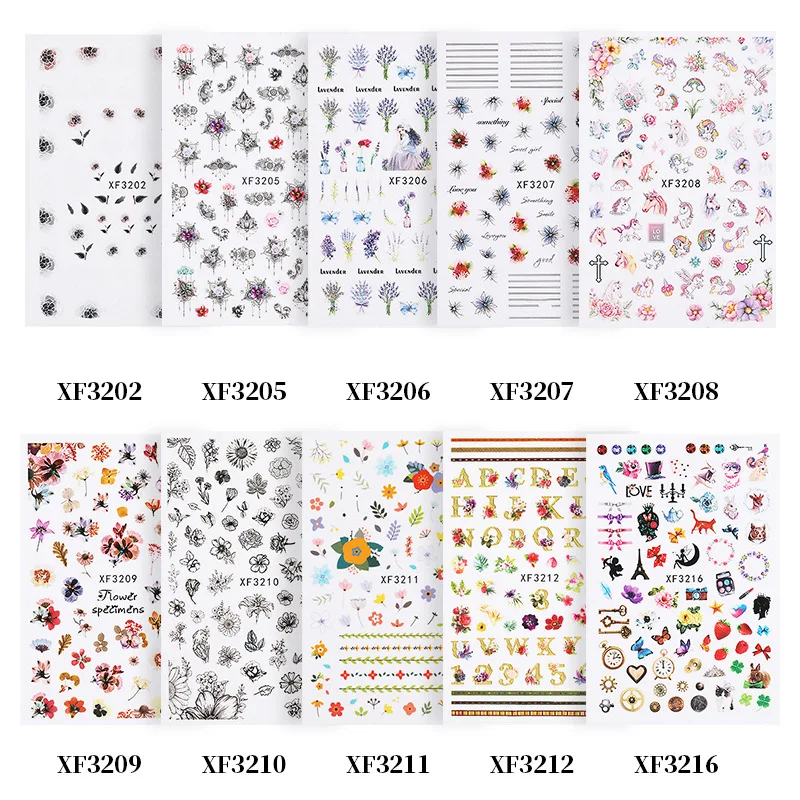 Salon  3D Nail Sticker Summer Flower Flamingo Design Stickers for Nails Adhesive DIY Manicure Slider Nail Sliders