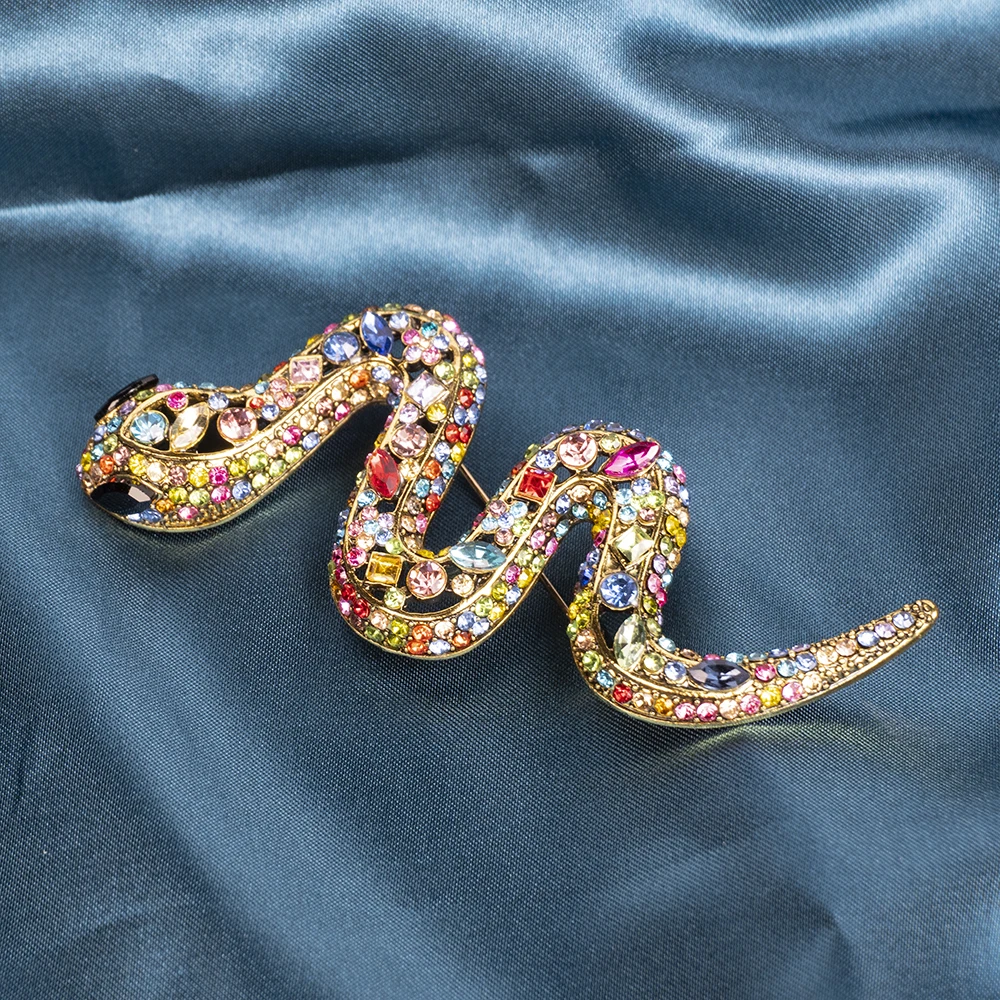 Wholesale Metal Snake Brooch Crystal Rhinestone Diamond Brooches For Women Men Garment Accessories