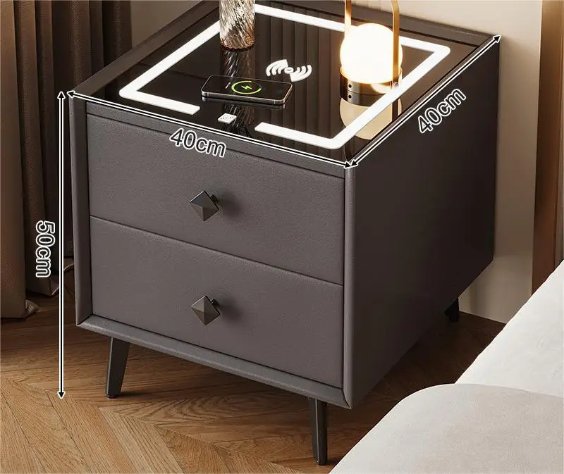 2024 Wholesale Home Furniture Furniture Smart Nightstands Wireless Charging Table Bedside Cabinet for Bedroom Carton Modern