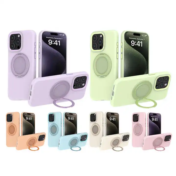 Liquid Silicone Skin Feel For iPhone 16 Magnet Holder Anti- Drop Pure color Phone Case For iPhone 16 Plus Pro Max
