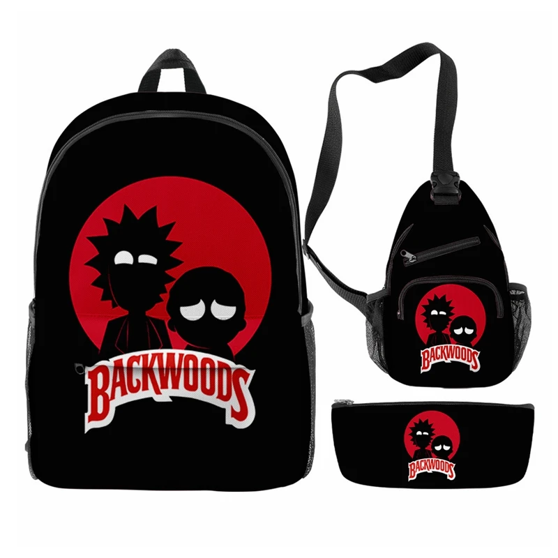 3 шт. Backwoods печенье рюкзак для мальчиков и мужчин Backwood Ricky Морти печати сумка на плечо ноутбука школьная путешествий