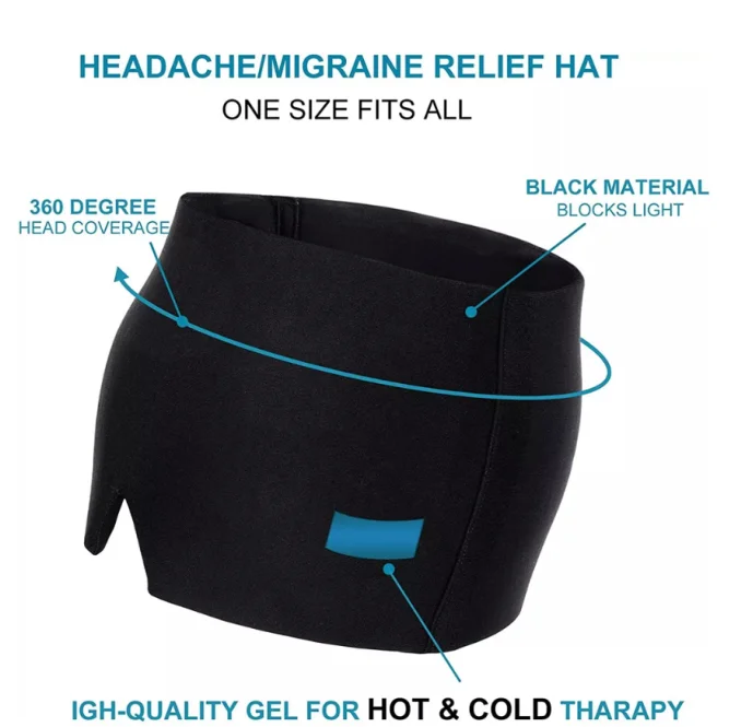 Migraine and Headache Relief Hat, Reusable Cold Compress Therapy Migraine Relief hat, Flexible Migraine Gel Ice Head Wrap