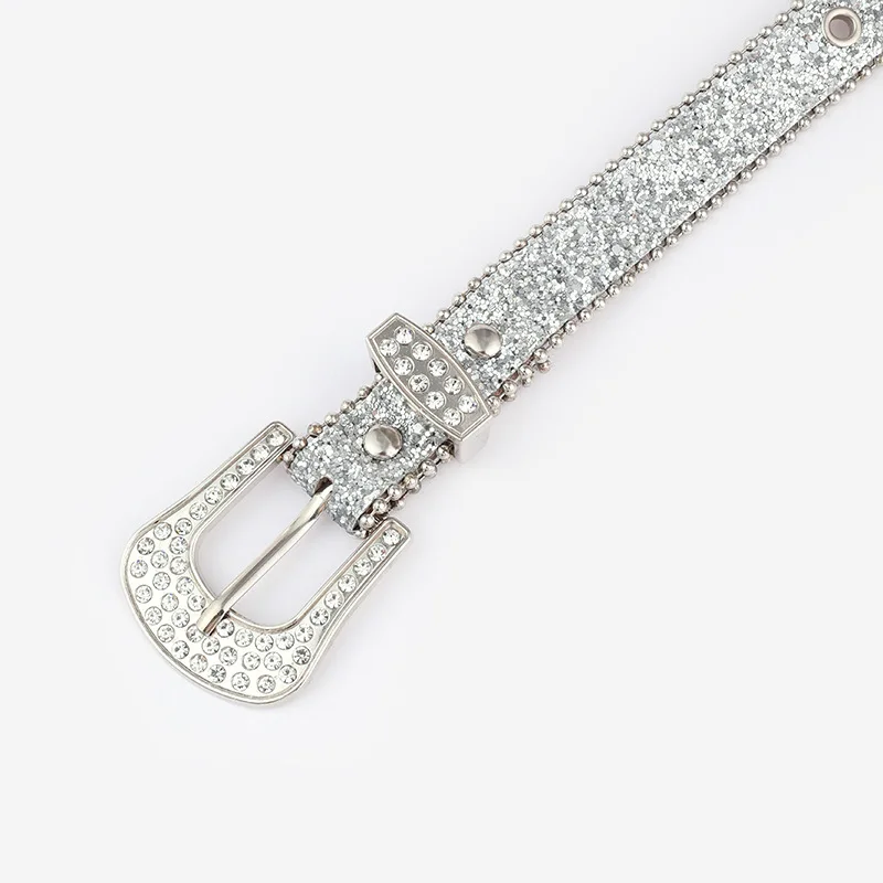 Ladies Bling Bling PU Belt Rhinestone Decorated Fashion Personality Sequins Full Drill Air Corns Hollow Out Belt