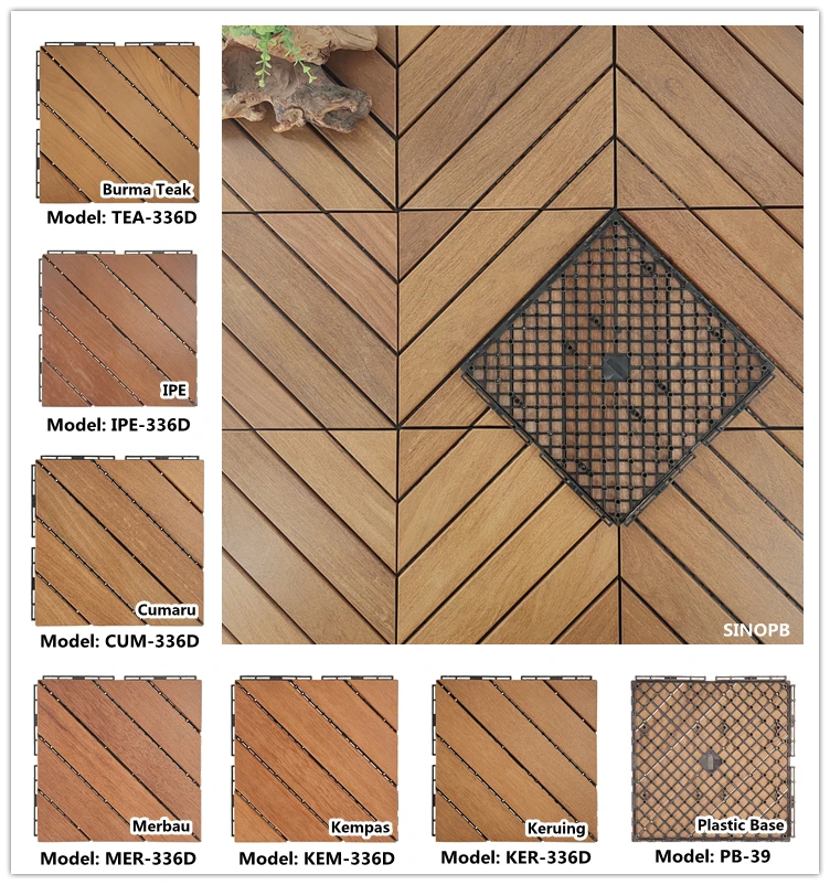Interlocking Outdoor Wooden Flooring Solid Wood Parquet for Terrace Tile
