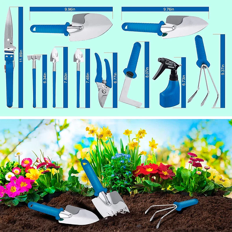 Heavy duty 13 pcs garden planting tool equipment garden tool set with suitcase