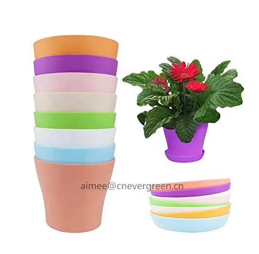4' Pots Planter Colorful Flower Plant Container Seed Starting Pots with Pallet Plastic Plant Flower Seedlings Nursery Pot