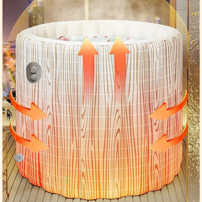 Automatic Portable PVC Inflatable Folding Adult Wood Grain Inflatable Ice Bath Barrel