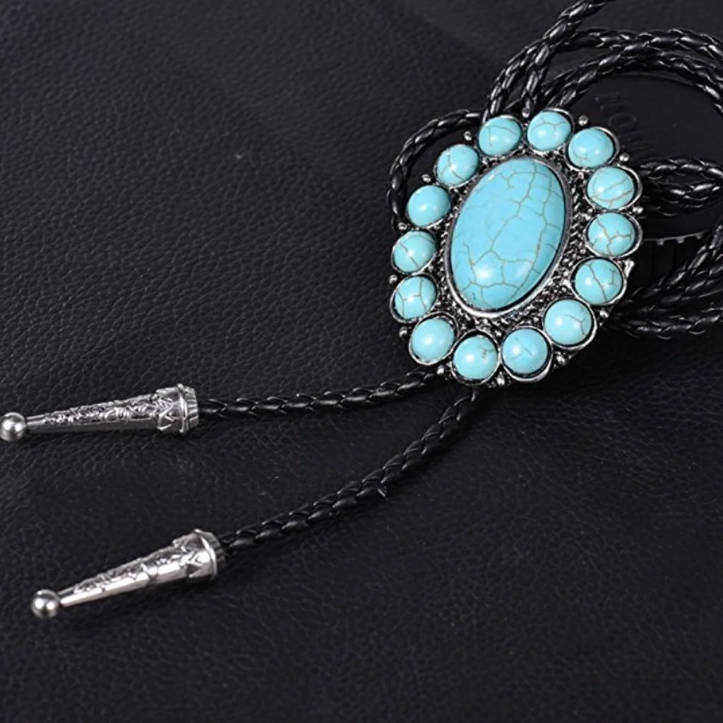Hamocigia Factory Custom Oval Trendy Mint Dress Jewelry Stone Western Cowboy Bolo Tie One Piece