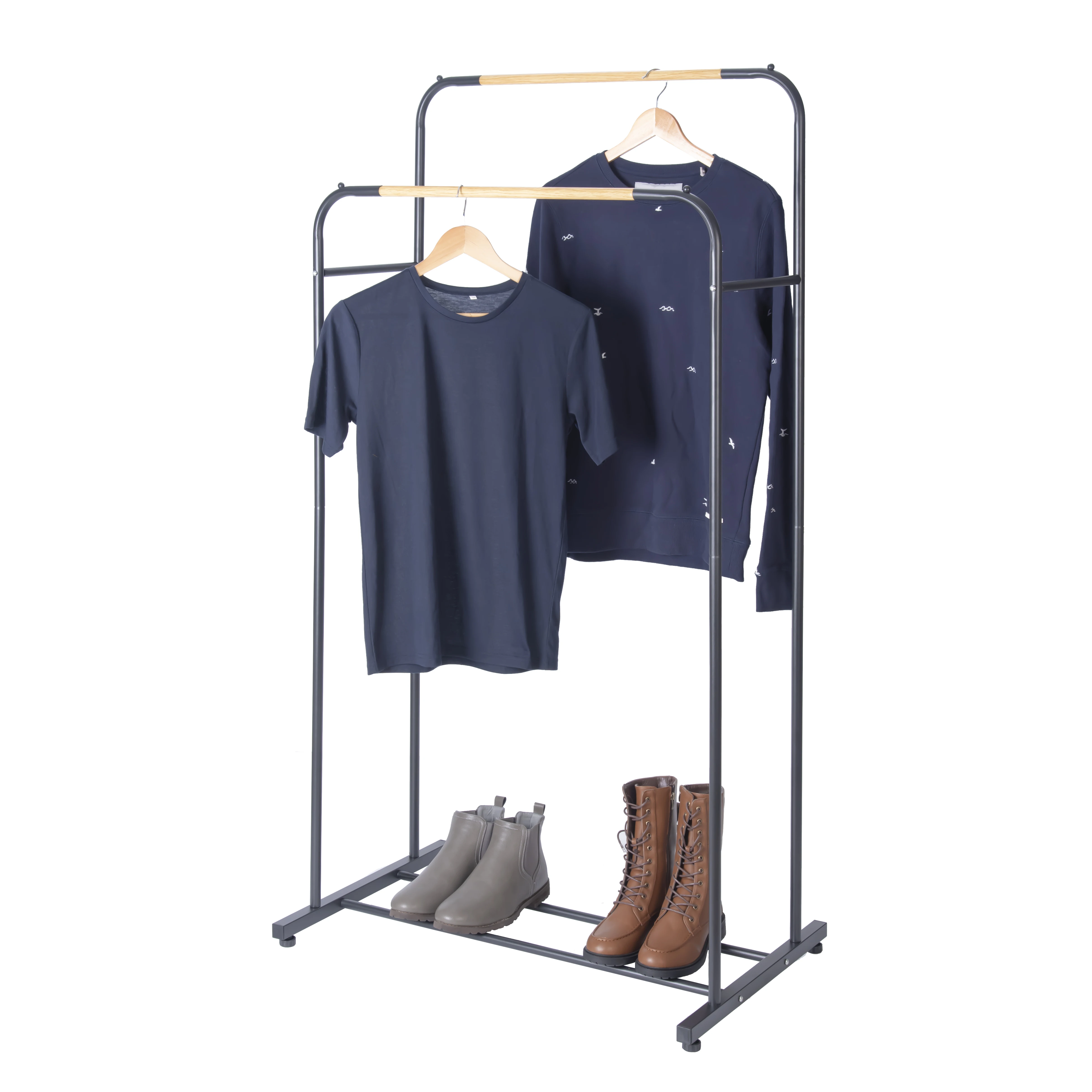 Wholesale Sturdy and Stable Garment Rack Clothing Rack Floor Type Double Layers