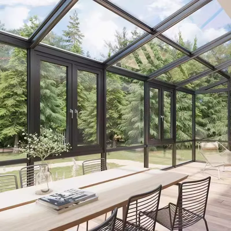 Low-E prefabricated glass house cabins and garden rooms products aluminium cabins and garden room house Doorwin glass sunroom