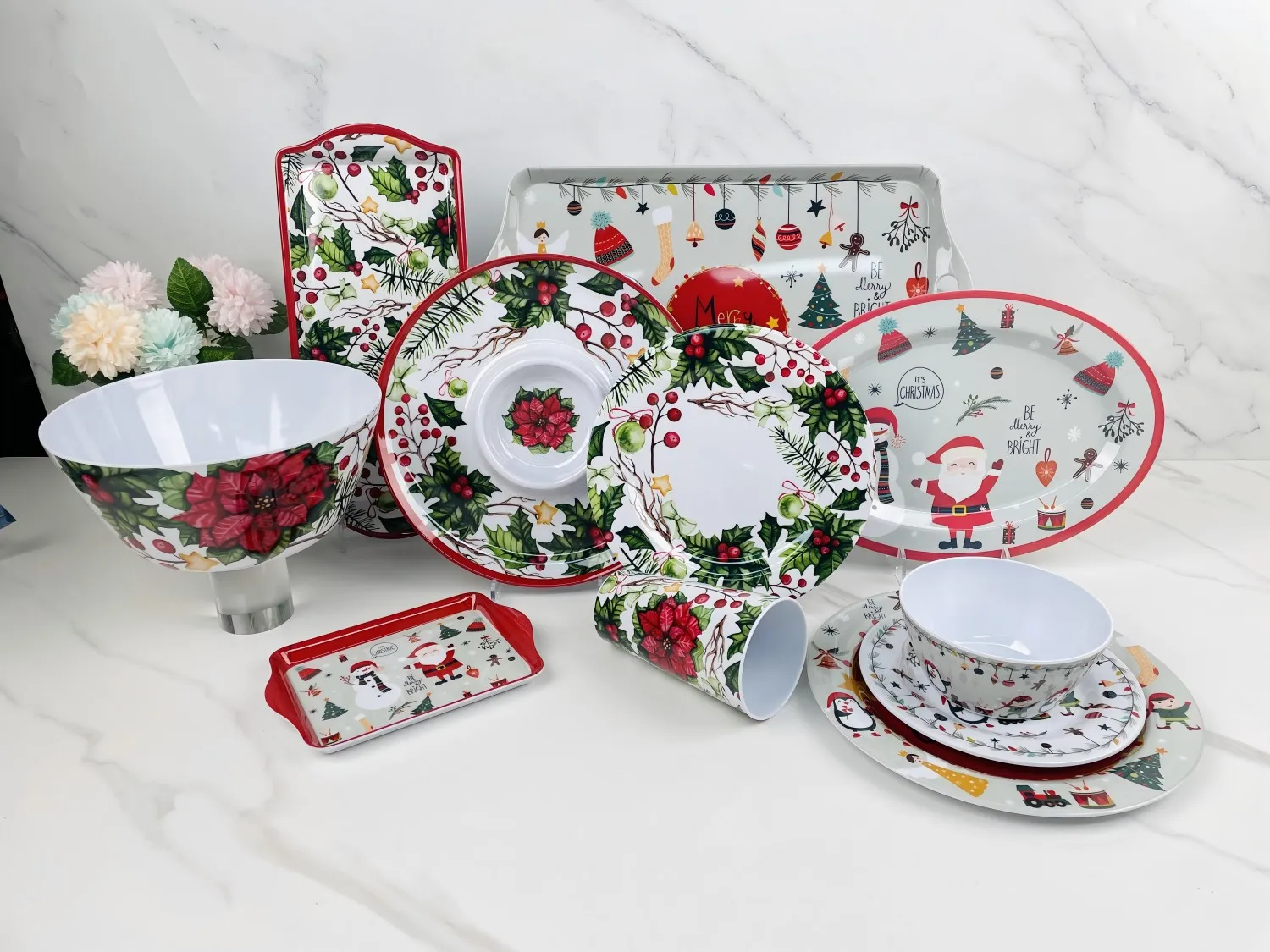 Chinese Factory Wholesale Supply Melamine Plastic Plate Dinnerware Dinner Tray Food Grade Dinnerware Christmas