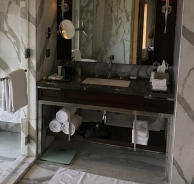 polished chrome Bathroom cabinet modern style stainless steel frame PVC water proof bathroom furniture with iron frame