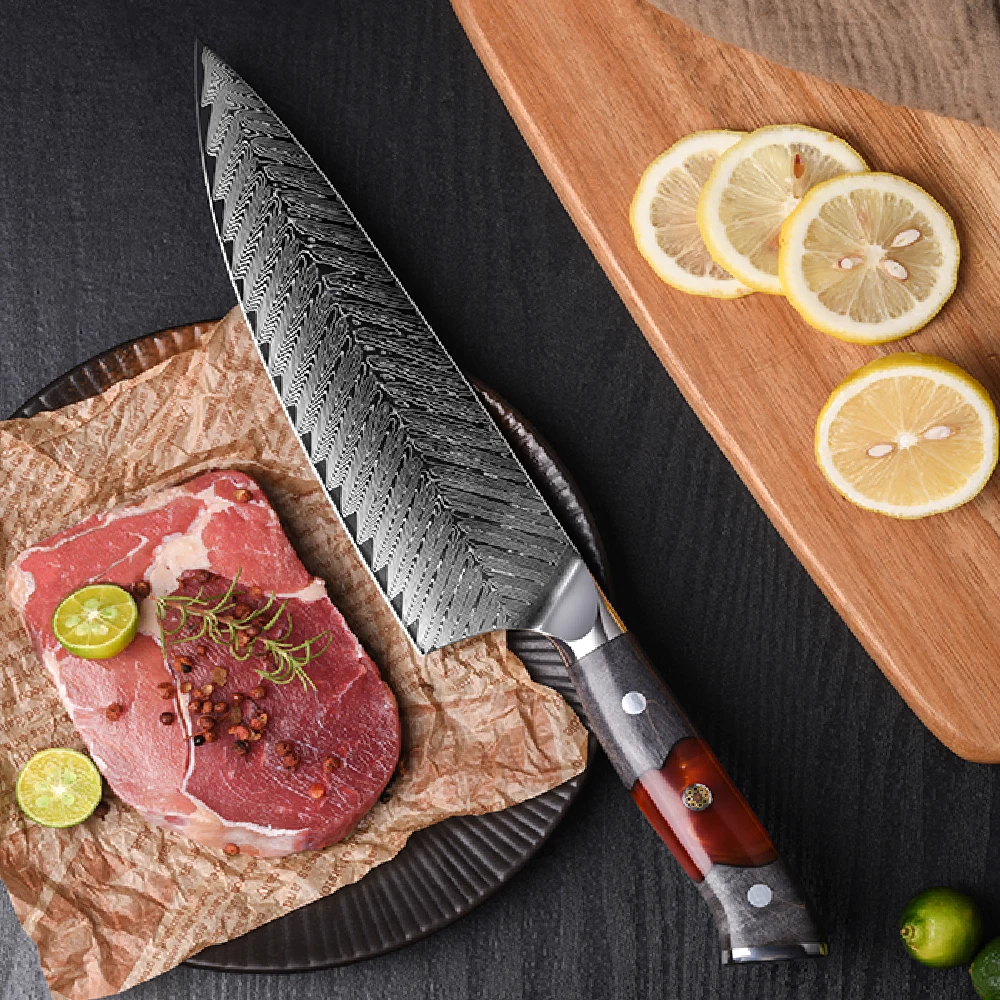Custom Logo Wooden Handle Knife Professional 67layers VG10 Steel Super Core Damascus Chef Knife with Wooden Handle