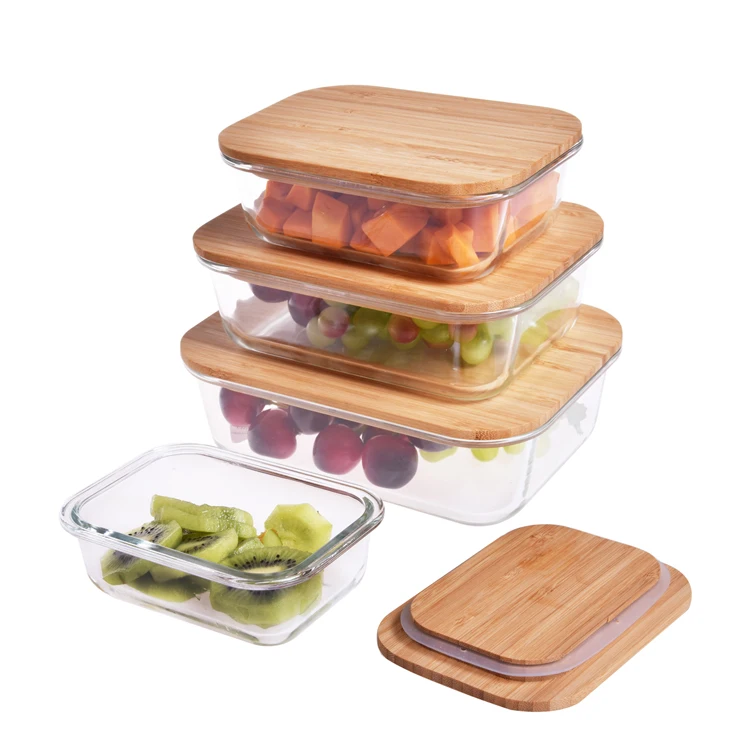 Контейнеры для хранения пищевых продуктов из боросиликатного стекла с бамбуковыми крышками