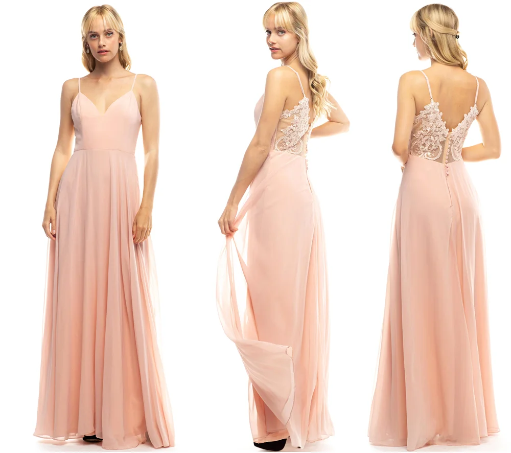 
New arrivals blush v-neck backless burgundy chiffon bridesmaids chiffon dresses 