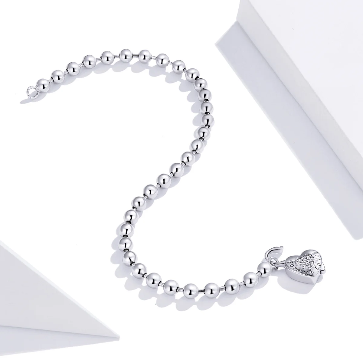 SHIERO White Gold Plated Silver Beads Pave Bracelet Jewelry 925 Sterling Silver Zircon Heart Knot Bracelet for Women