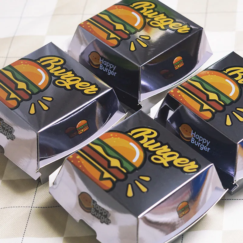 silver cardboard to go takeaway burger box packaging custom food packaging burger box with logo