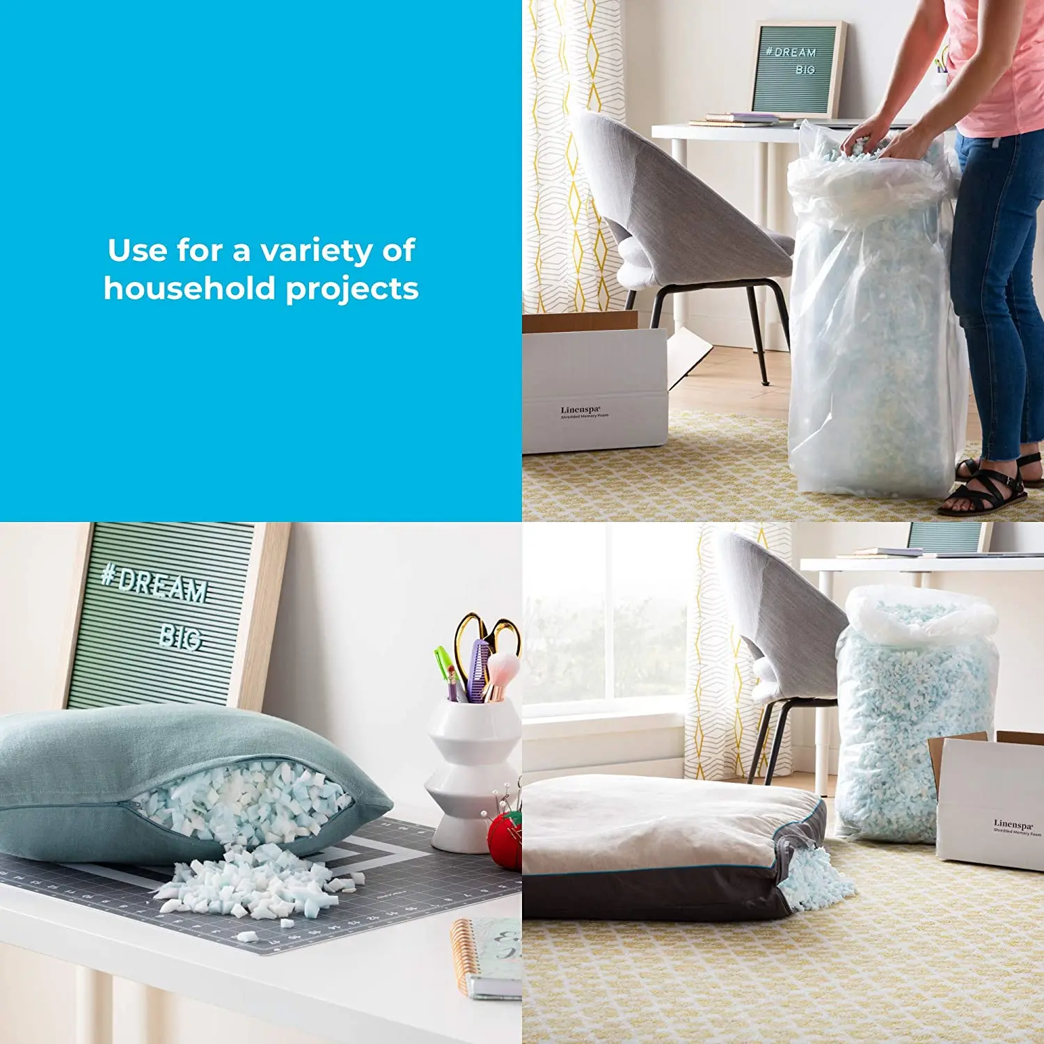 Hypoallergenic Comfortable Shredded Memory Foam Filling for Pillow, Cushion, Dog Beds, Crafts, Chair