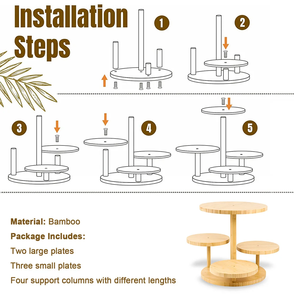 4 Tier Bamboo Wooden Cupcake Stand Fruit and Dessert Shelf Round Cake Holder Serving Tray for Wedding Party