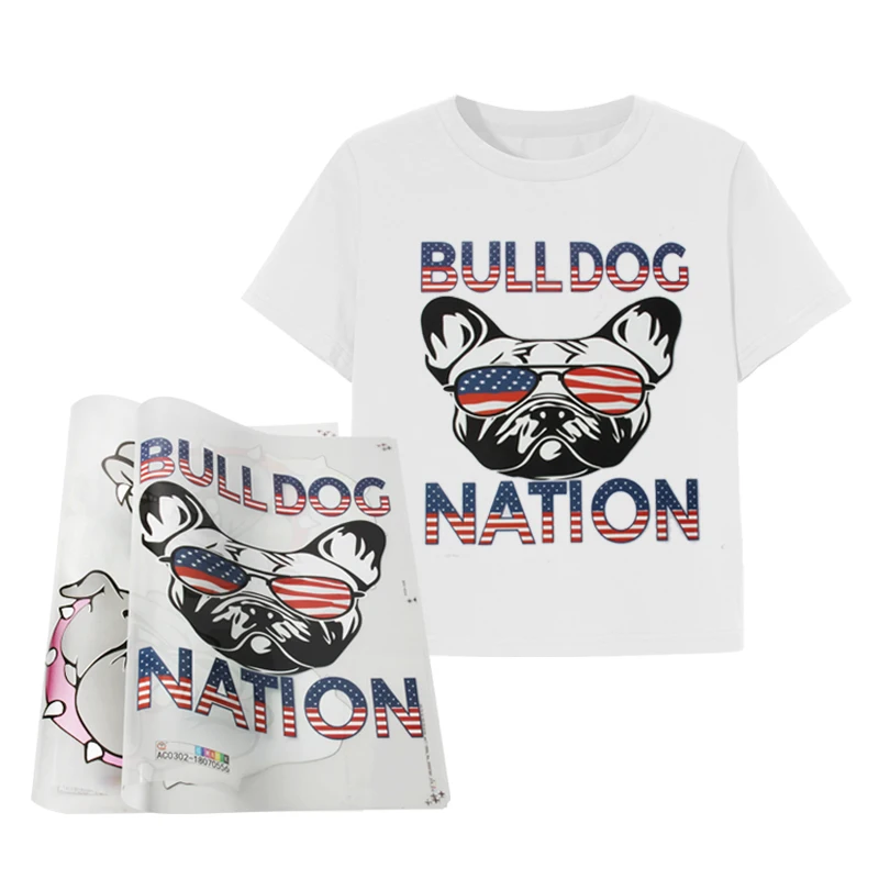 Custom design plastisol screen printed iron on heat transfers for t-shirts clothing
