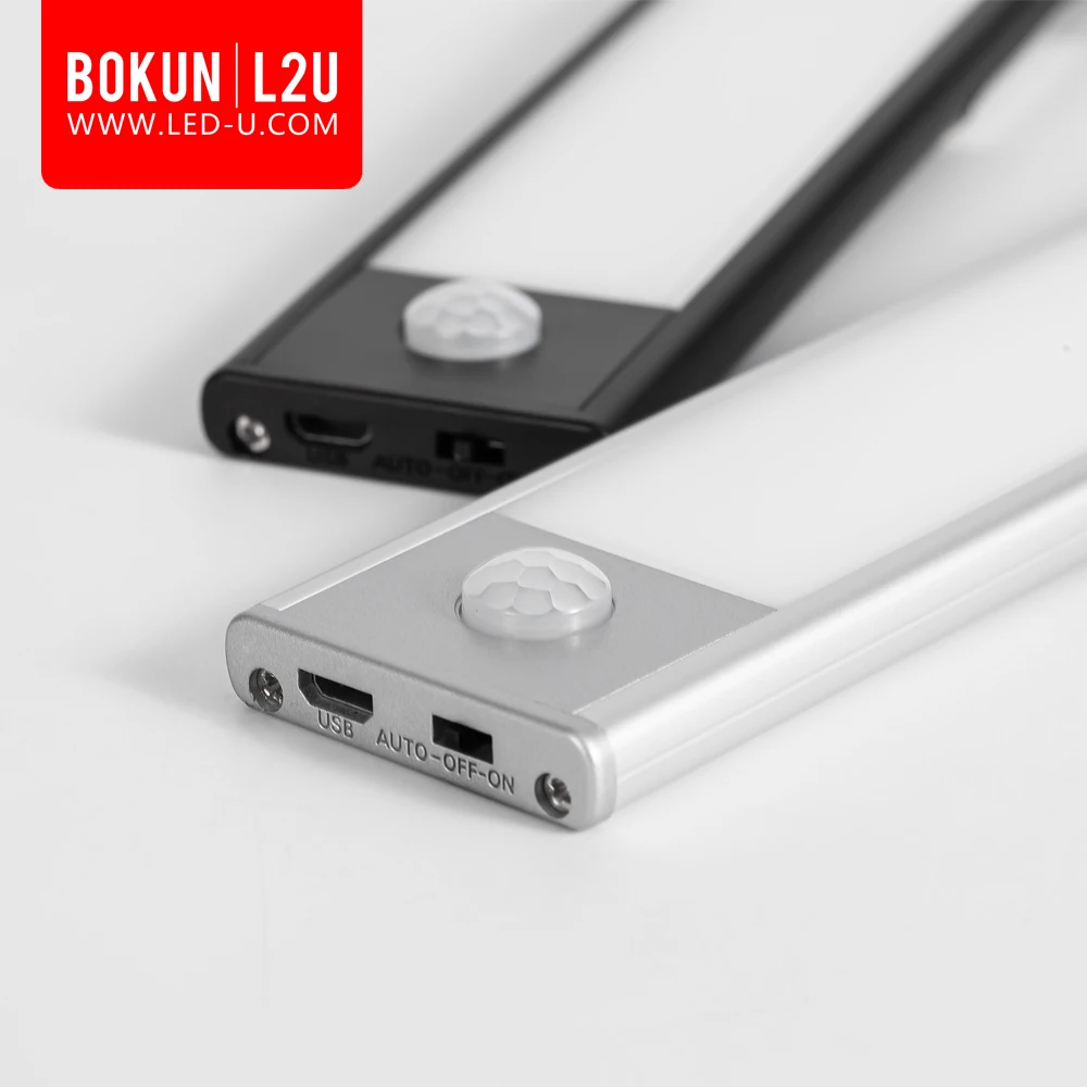 BOKUN USB солнечных батареях тела пассивный инфракрасный датчик движения светодиодные фонари светодиодное освещение для шкафа для кухни счетчик Прозрачный светящийся Warodrobe свет