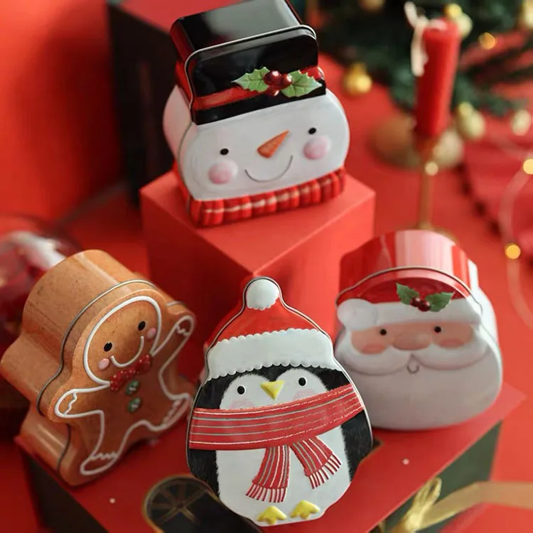 Lovely Festival Gift Box Cookie Candy Biscuits Storage Snowman Shaped Can Christmas Food Tins