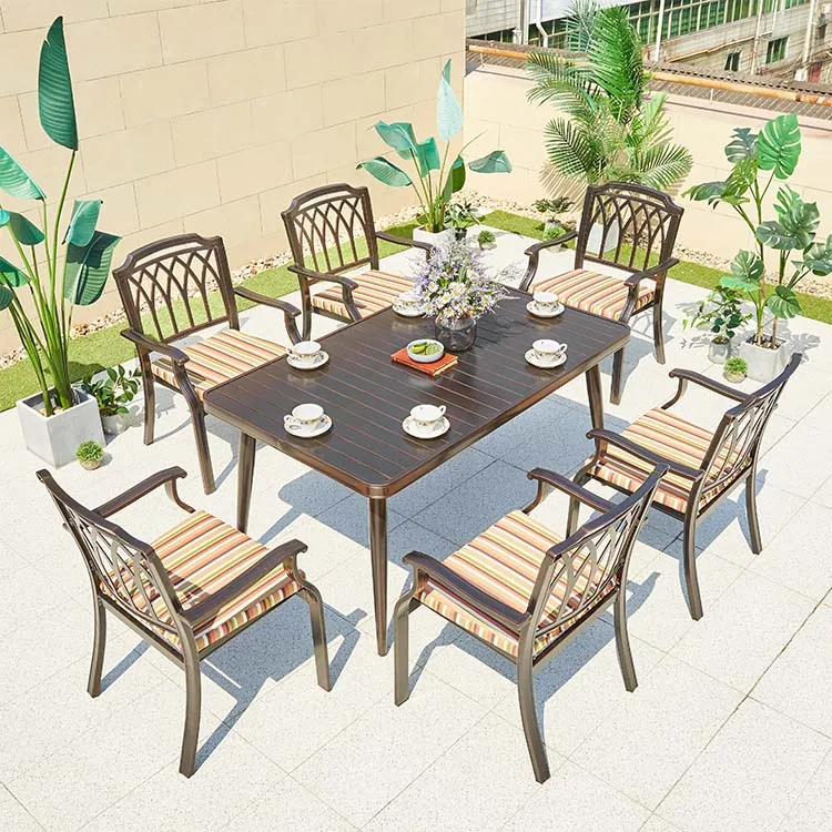 China Wholesale Die Cast Aluminum Dining Table Set BBQ Dinner Picnic Table for Outdoor Furniture Cast Aluminum Furniture
