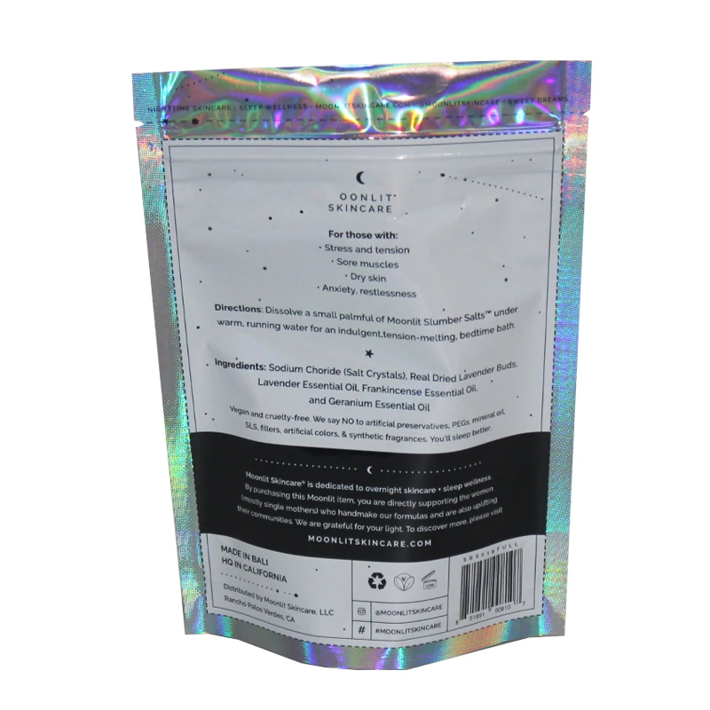 5.5OZ bath salts packaging custom printed stand up zipper bag laser packaging bag