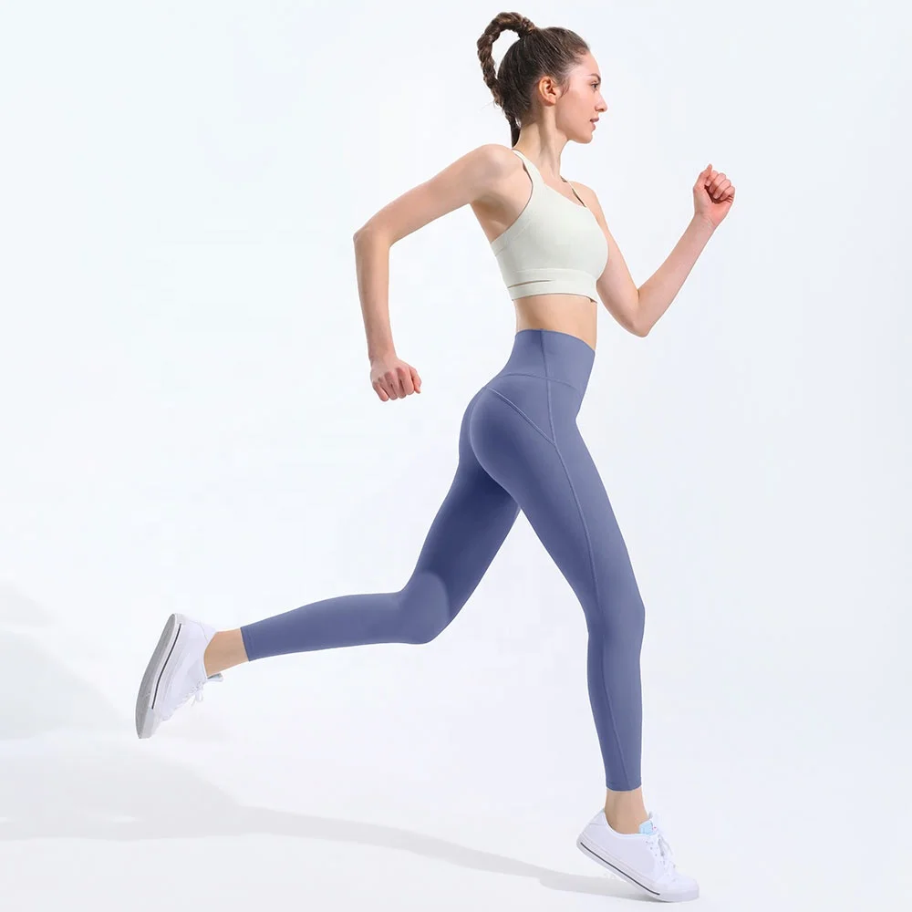 2024 Customized Student High Waisted Athletic Gym Dance Training Brown Yoga Pants Leggings With Side Pockets Trouser for Girls